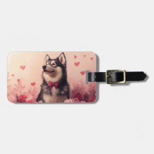 Alaskan Malamute with Roses - Valentine's Day Luggage Tag