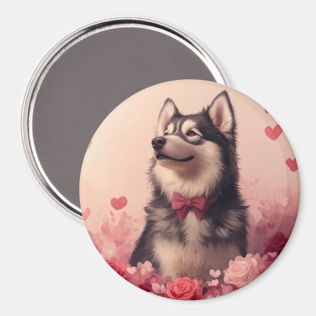 Alaskan Malamute with Roses - Valentine's Day  Magnet (Front/Back)