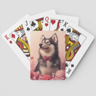 Alaskan Malamute with Roses - Valentine's Day Playing Cards