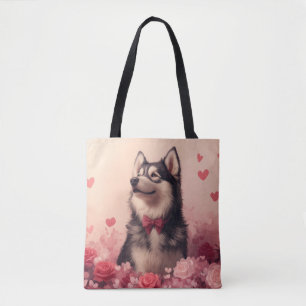 Alaskan Malamute with Roses - Valentine's Day  Tote Bag