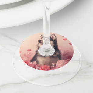 Alaskan Malamute with Roses - Valentine's Day  Wine Glass Tag