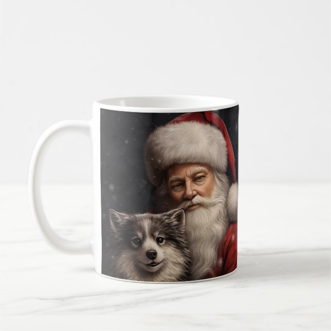 Alaskan Malamute with Santa Claus Christmas Coffee Mug (Left)