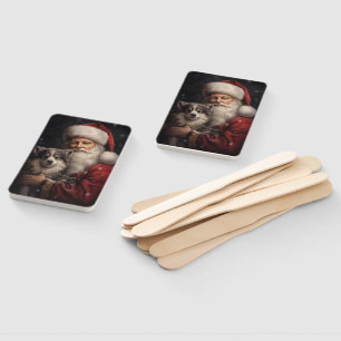 Alaskan Malamute with Santa Claus Christmas Hand Fan