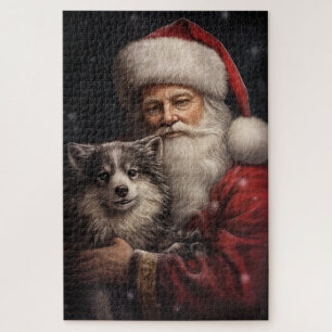 Alaskan Malamute with Santa Claus Christmas Jigsaw Puzzle