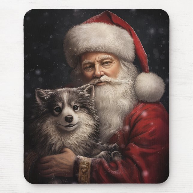 Alaskan Malamute with Santa Claus Christmas Mouse Mat (Front)