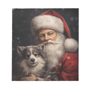 Alaskan Malamute with Santa Claus Christmas Notepad