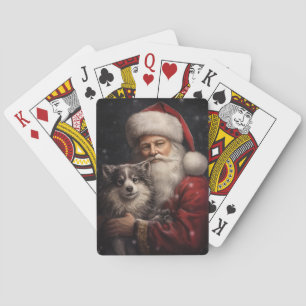 Alaskan Malamute with Santa Claus Christmas Playing Cards