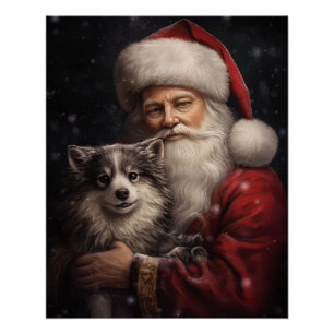 Alaskan Malamute with Santa Claus Christmas Poster