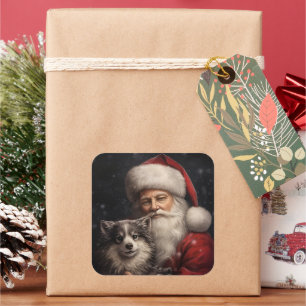 Alaskan Malamute with Santa Claus Christmas Square Sticker
