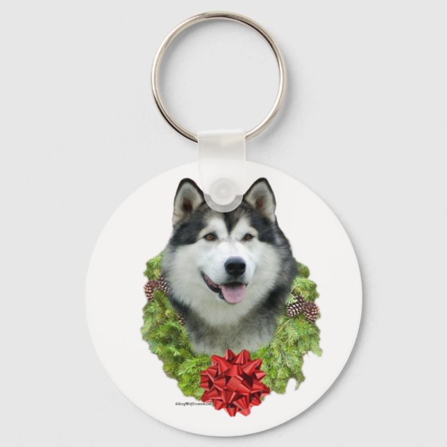 Alaskan Malamute Wreath - Keychain (Front)