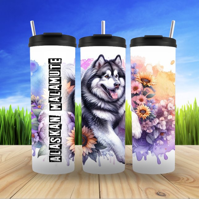 Alaskan Malamute's Blooming Happiness Thermal Tumbler (Creator Uploaded)