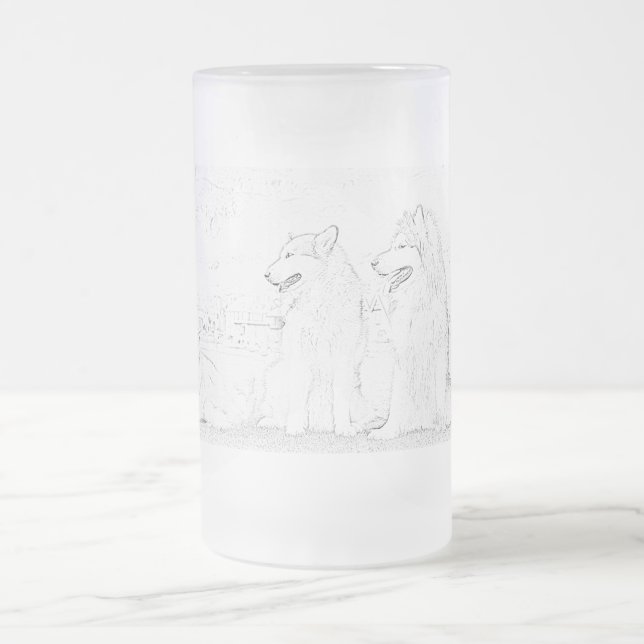 Alaskan Malamutes Frosted Glass Beer Mug (Center)
