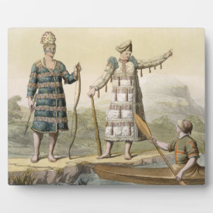 Alaskan man and woman (colour engraving) plaque