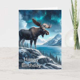 Alaskan Moose at Night Nature Birthday  Card