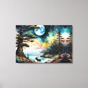 Alaskan Moose at the waters Edge of Woodland Canvas Print