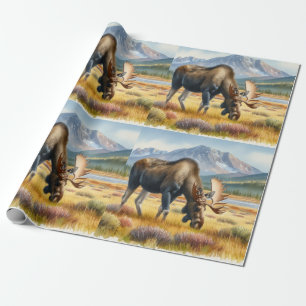 Alaskan Moose Digital Watercolor Wrapping Paper
