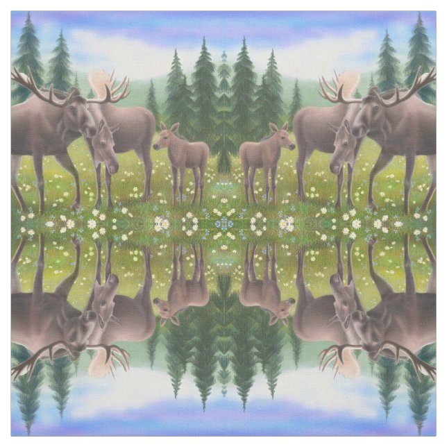 Alaskan Moose Family Fabric (Swatch)