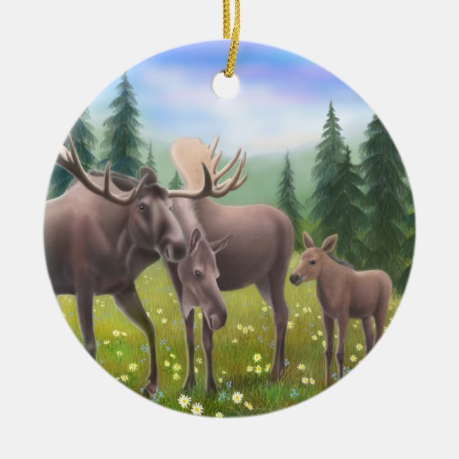 Alaskan Moose Family Ornament (Front)