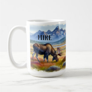 Alaskan Moose Personalised Watercolor Coffee Mug
