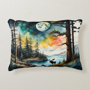 Alaskan Moose Standing on Mountain Ridge Decorative Cushion