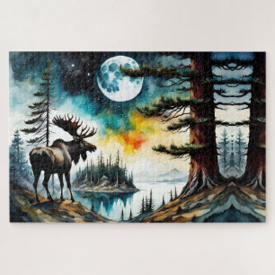 Alaskan Moose Standing on Mountain Ridge Jigsaw Puzzle