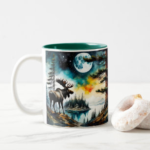 Alaskan Moose Standing on Mountain Ridge Two-Tone Coffee Mug