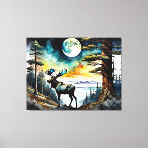 Alaskan Moose under the Moonlight Canvas Print