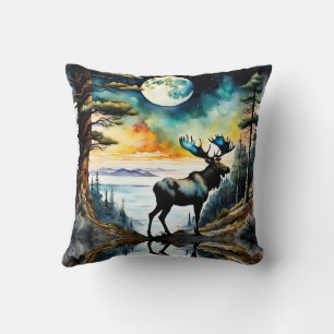 Alaskan Moose under the Moonlight Cushion