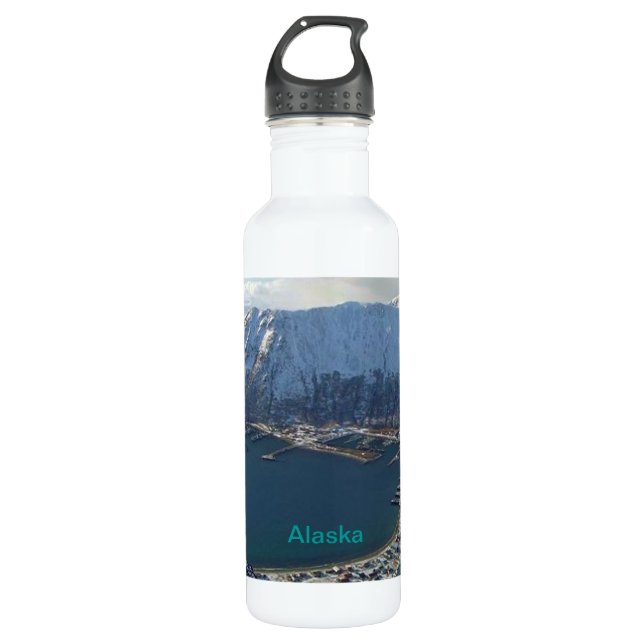 Alaskan Mountain Range and City Below 710 Ml Water Bottle (Front)