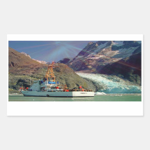 Alaskan Mountain View with Boat Rectangular Sticker