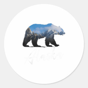 Alaskan Mountains Bear Grizzly Alaska State Souven Classic Round Sticker