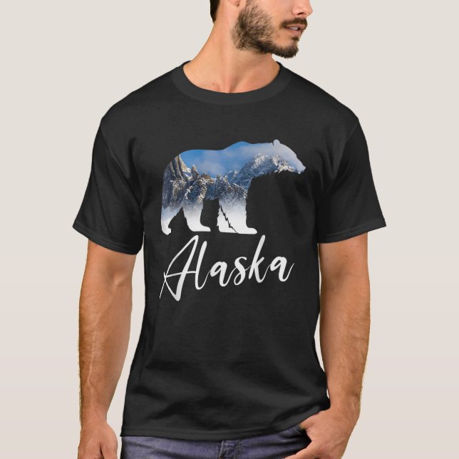 Alaskan Mountains Bear Grizzly Alaska State Souven T-Shirt (Front)