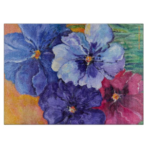 Alaskan Pansies Glass Cutting Board