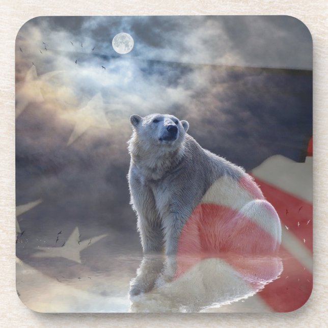 Alaskan Polar Bear American Flag Coaster (Front)