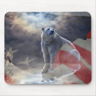 Alaskan Polar Bear American Flag Mouse Mat