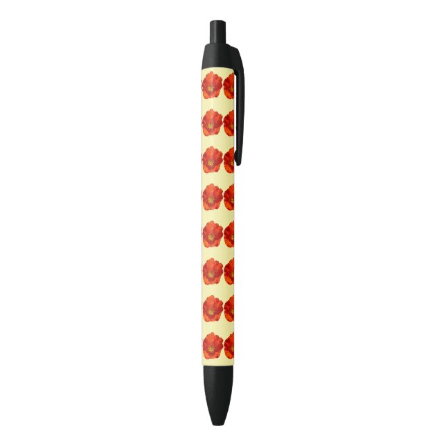 Alaskan Red Poppy Colorful Flower Black Ink Pen (Bottom (Vertical))