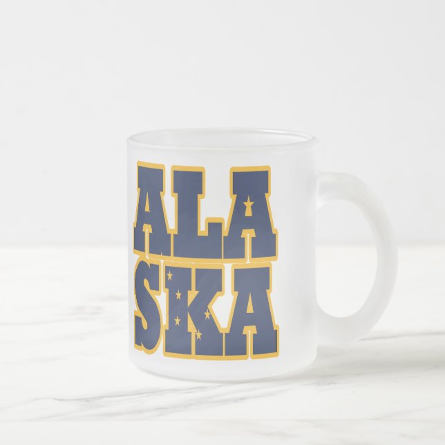 Alaskan State flag text Frosted Glass Coffee Mug (Right)