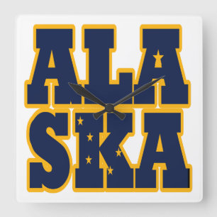 Alaskan State flag text Square Wall Clock