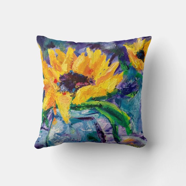 Alaskan Sunflower Blues Throw Pillow (Back)