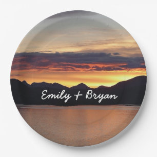 Alaskan Sunset I Beautiful Alaska Photography Paper Plate