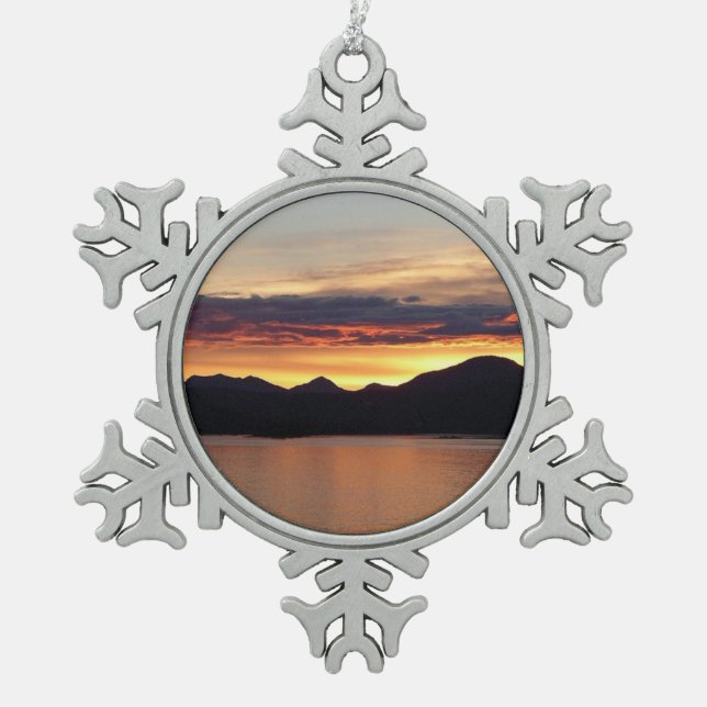 Alaskan Sunset I Beautiful Alaska Photography Snowflake Pewter Christmas Ornament (Front)