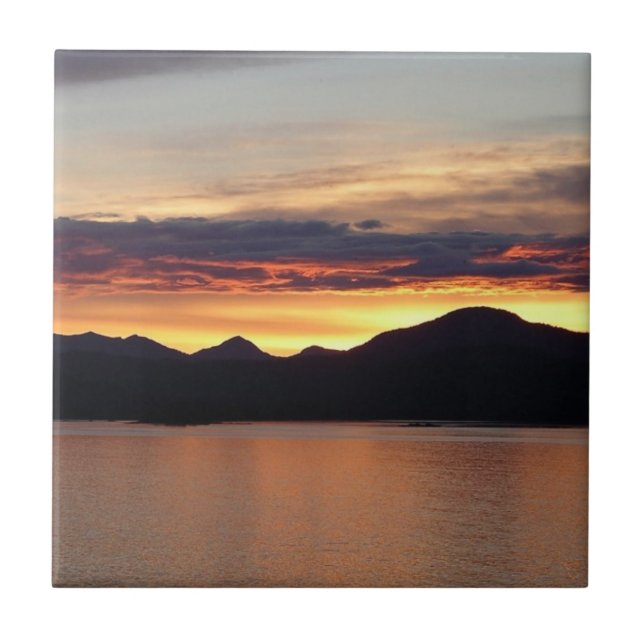 Alaskan Sunset I Beautiful Alaska Photography Tile (Front)