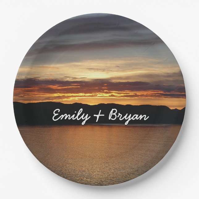 Alaskan Sunset II Beautiful Alaska Photography Paper Plate (Front)