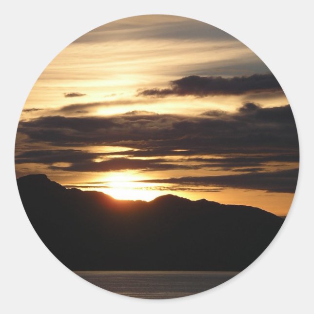 Alaskan Sunset III Beautiful Alaska Photography Classic Round Sticker (Front)