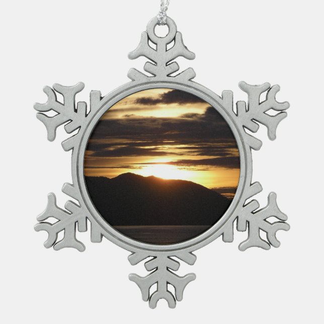 Alaskan Sunset III Beautiful Alaska Photography Snowflake Pewter Christmas Ornament (Front)