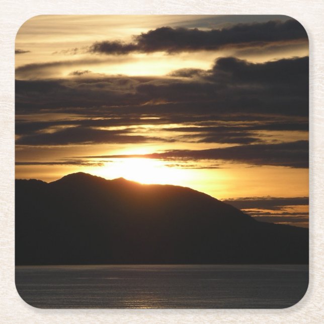Alaskan Sunset III Beautiful Alaska Photography Square Paper Coaster (Front)