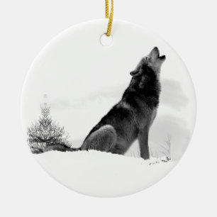 Alaskan Timber Wolf Ceramic Tree Decoration