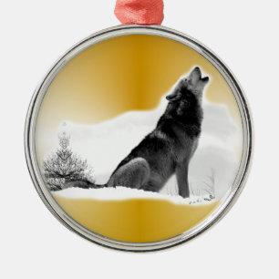 Alaskan Timber Wolf Metal Tree Decoration