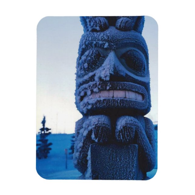 Alaskan Totem Pole Winter Night Photo Designed Magnet (Vertical)