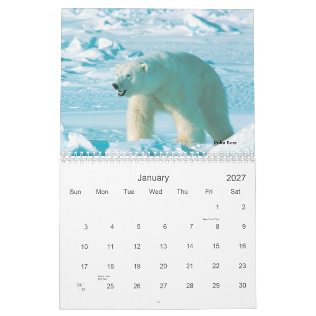 Alaskan Wildlife Calendar (Jan 2027)